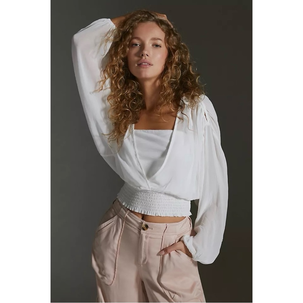 Anthropologie Sheer White Peasant Blouse Top